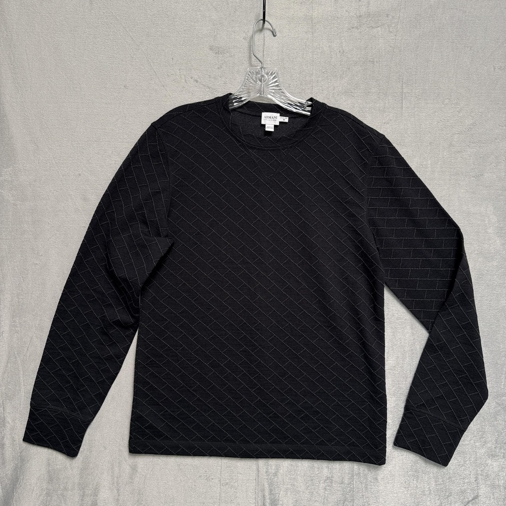 Armani Collezioni Sweater Mens Medium Gray Argyle Wool Knit Crewneck Pullover